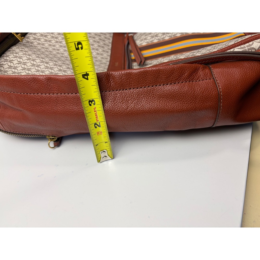 Fossil Tess Laptop Backpack Brown Leather Monogram Stripe Womens - Picture 10 of 10